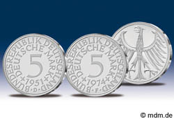 alte 5 DM Münze Kursmünze aus Silber 1951-1974