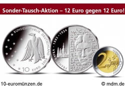 10 Euro Franz Kafka und 2 Euro Hamburger Michel