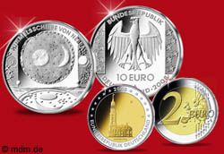 10 Euro Himmelsscheibe von Nebra und 2 Euro Hamburger Michel